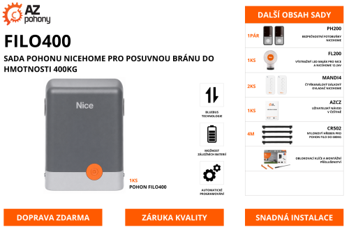 FILO400 - pohon NiceHome pro posuvnou bránu do hmotnosti 400 kg